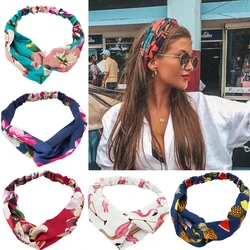 Kadın kızlar yaz bohem saç bantları baskı saç bantları Retro çapraz türban bandaj bandanalar saç bantları saç aksesuarları Headwrap