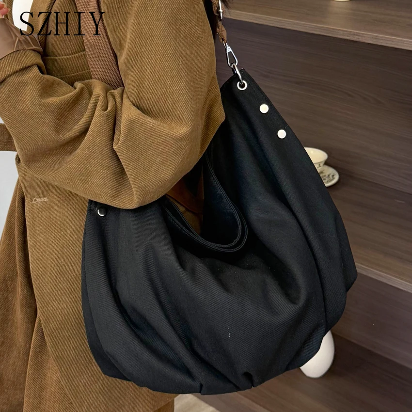 

Черная сумка через плечо, женская сумка через плечо, модная дизайнерская сумка с заклепками, мягкий карман, пикантная дорожная сумка для девочек, крутая ретро пельменная сумка Torebki, новинка