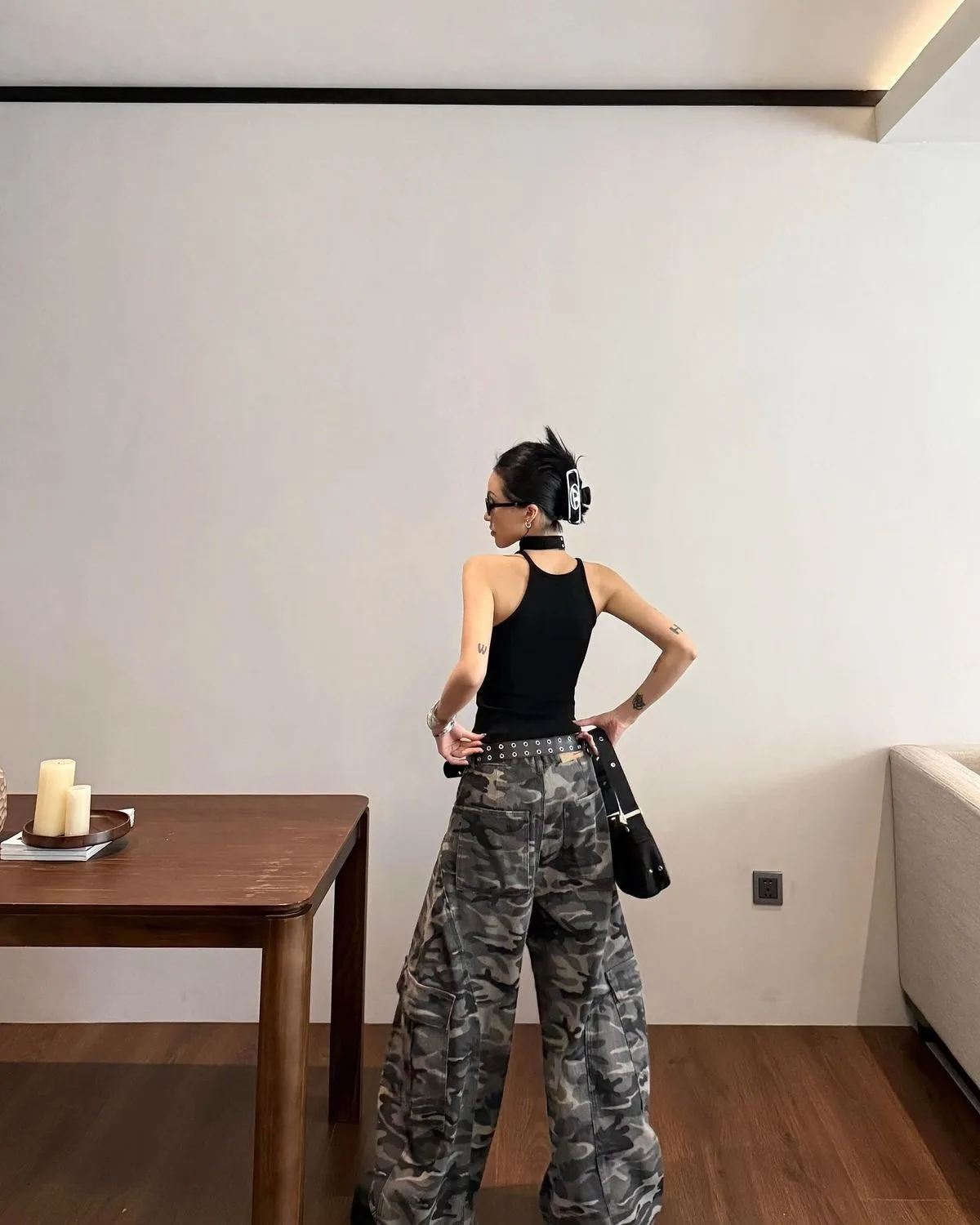Women's Large Side Pocket Curved Wide Leg Camouflage Pants Street Cool Girl Straight Bottoms Summer Female Unisex Loose Trousers