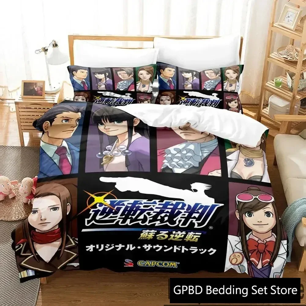 

3D Print Ace Attorney Anime Bedding Set Single Twin Double Queen King Cal King Size Bed Linen Set