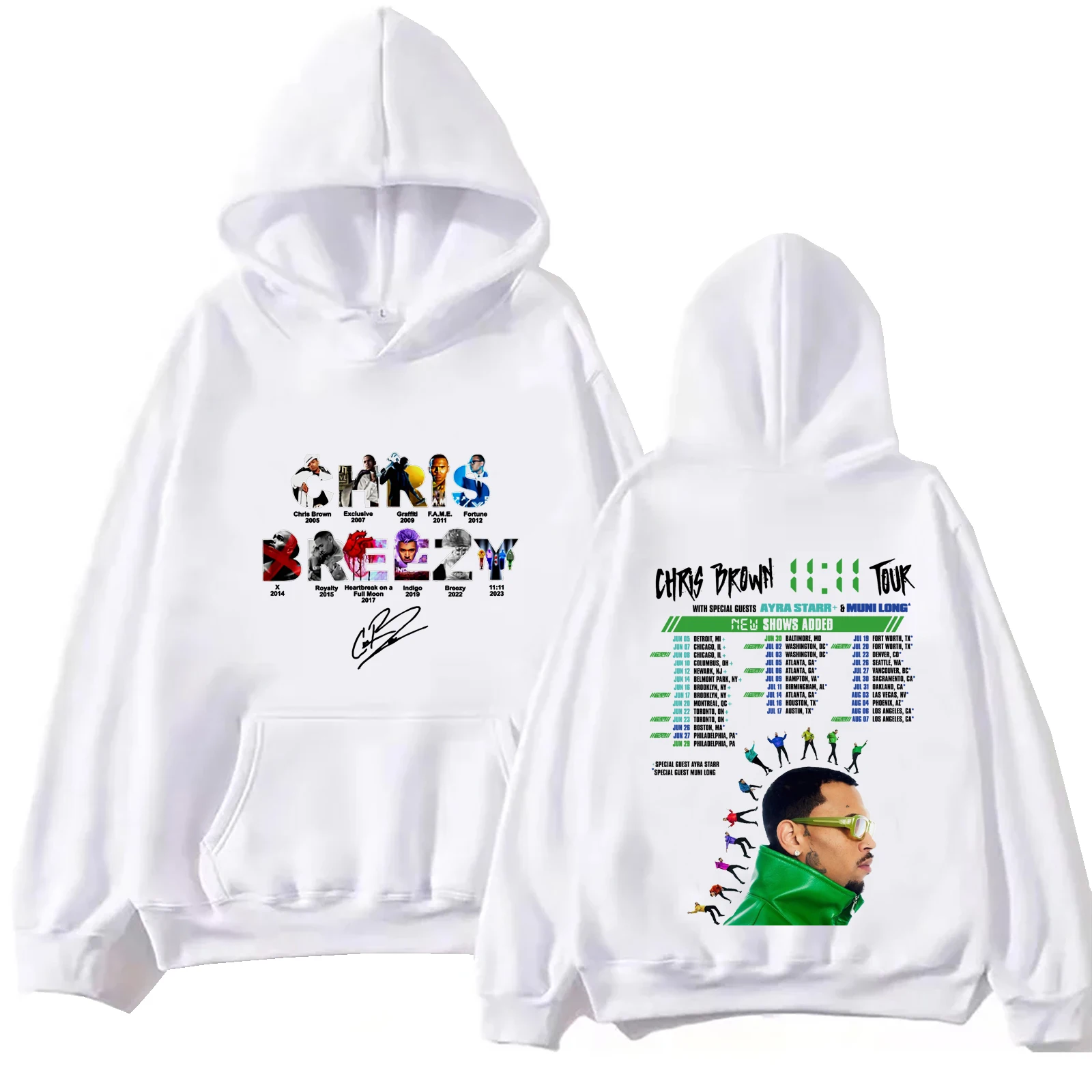 Chris Brown The 11:11 Tour 2024 Hoodie Tops Long Sleeve Regular Sweatshirt Music Fans Gift Spring Summer Casual