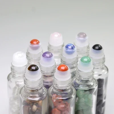 Glass Rose Quartz Crystal Stone doterra Essential Oils Massage Roller bottles Roll On Perfume bottle bamboo cap Jade ball bottle