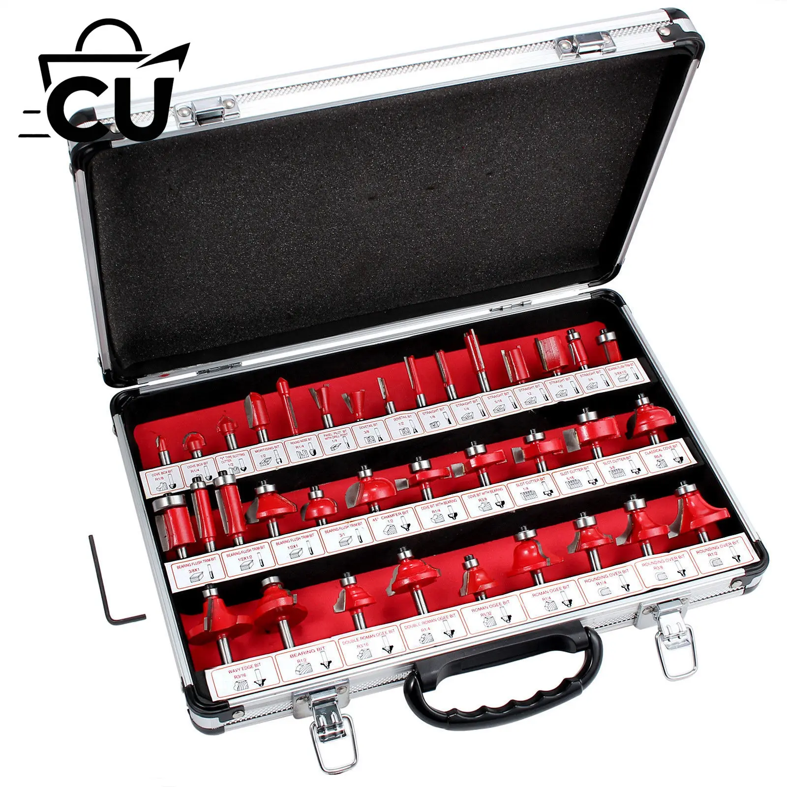35pcs Milling Cutter Router Bit Set8mm Wood Cutter Carbide Shank Mill Woodworking Trimming Engraving Carving Cutting Tools