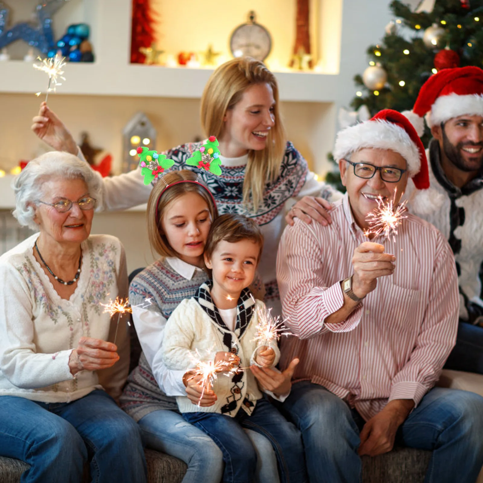 

2Pcs Christmas Hairband Xmas Tree Hair Hoop Girls Holiday Party Hair Accessories Children Headwear Christmas Headband