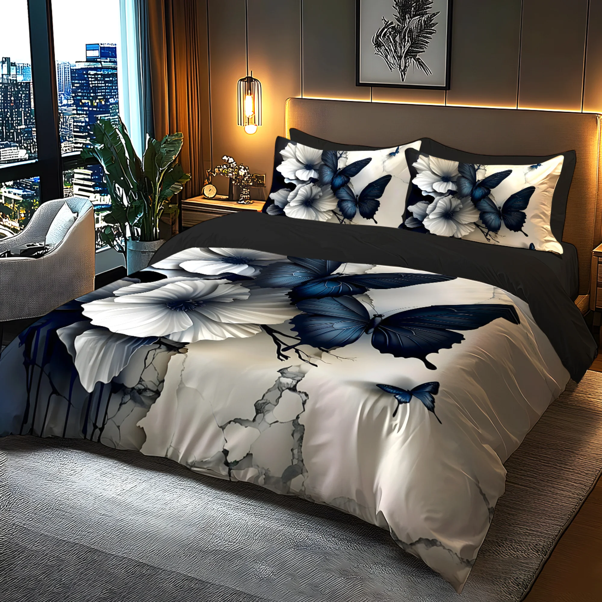 

Bedding Set Features Warm Minimalist Style with Animal Butterflies The All-Polyester Brushed Digital Printed Duvet Cover Set