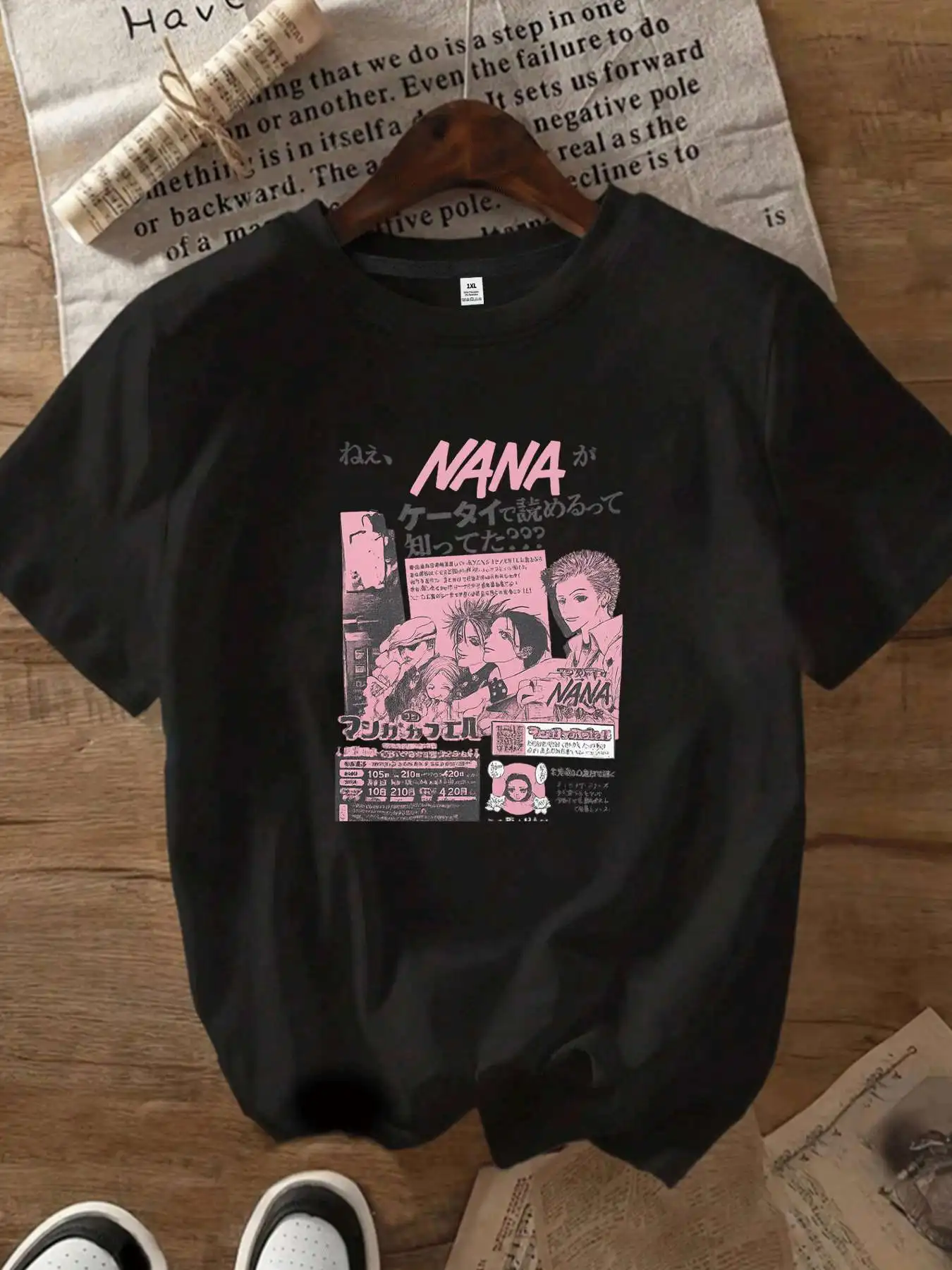 【1143189】Camiseta de manga corta con cuello redondo para mujer de talla grande con media manga elástica y estampados de moda