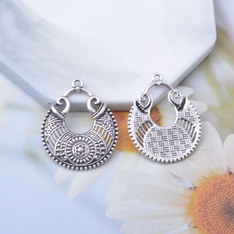10 Stück Vintage-Stil Antiksilberfarbene Wirbelblumen Runde Anhänger Metallanhänger DIY Ohrringe Damen Schmuck – Detail 9