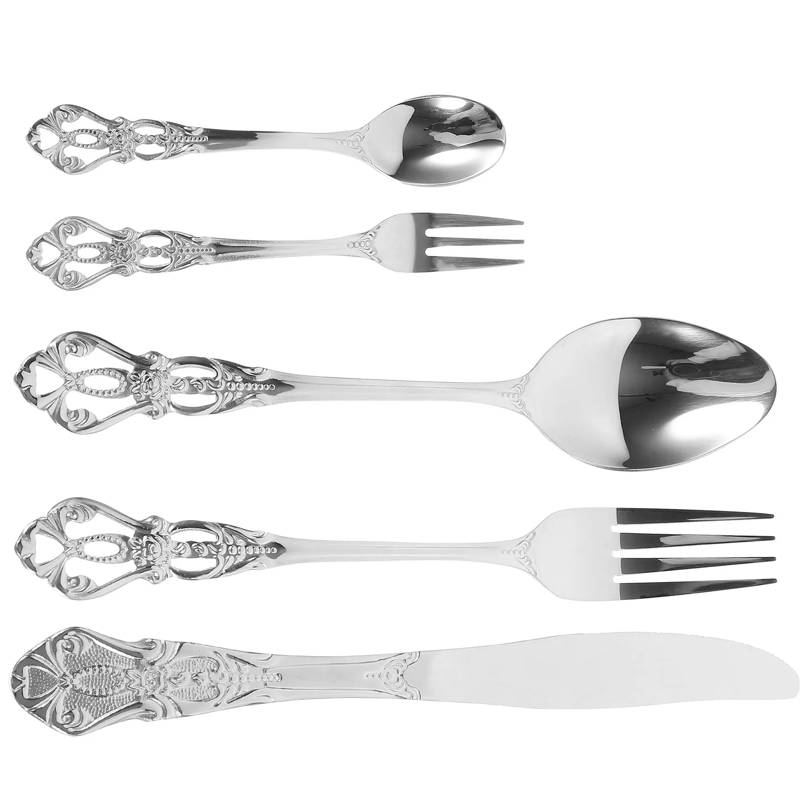 

5 Piece Steel Cutlery Set Mirror Finish Dishwasher Safe Vintage Silverware Spoon Stainless Steel Cutlery Fork