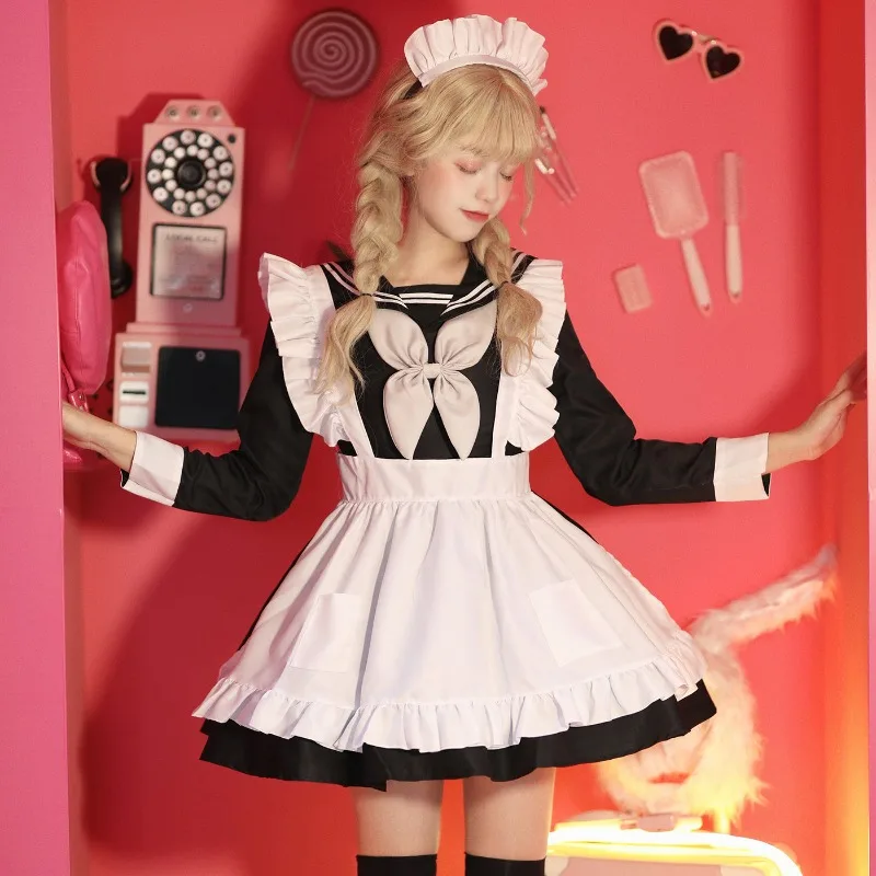 

Lolita Skirt Maid Cosplay Costume Cute Sexy Long Sleeve Dress Halloween Costume Anime Clothes with Apron Skirt Mascot
