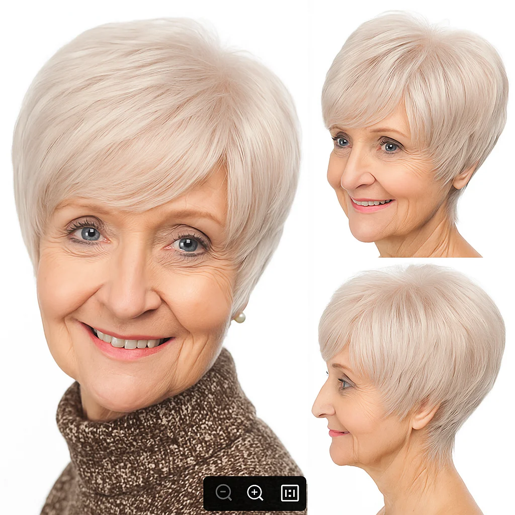

Short Grey Wigs Synthetic With Bangs Good Quality Elderly Women Wig Heat Resistant fiber Women Short Hair Wig