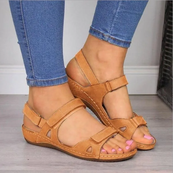 2021 Women Summer Open Toe Comfy Sandals Super Soft Premium Orthopedic Low Heels Walking Sandals  Toe Corrector Cusion  43