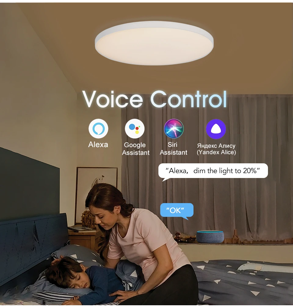 Imagem -04 - Luz de Teto Inteligente com Controle Remoto e Controle de Voz Rgb Luz com Controle de Voz para Atmosfera Interna 48w 220v