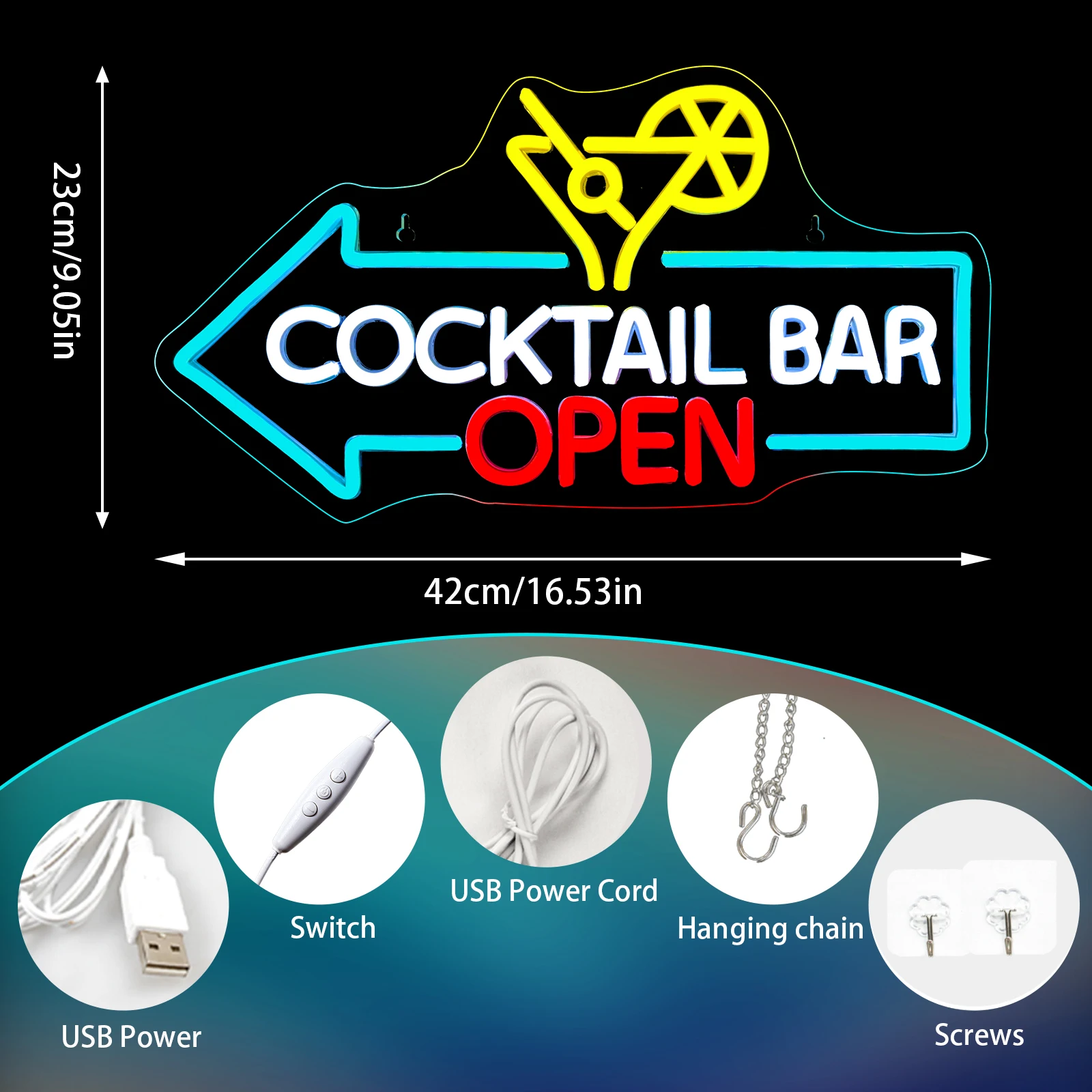 Cocktail Bar Open Neon Sign With Arrow Dimmable Open Sign Bright High Visibility Led Open Signs for Bar Store Pub Man Cave Decor