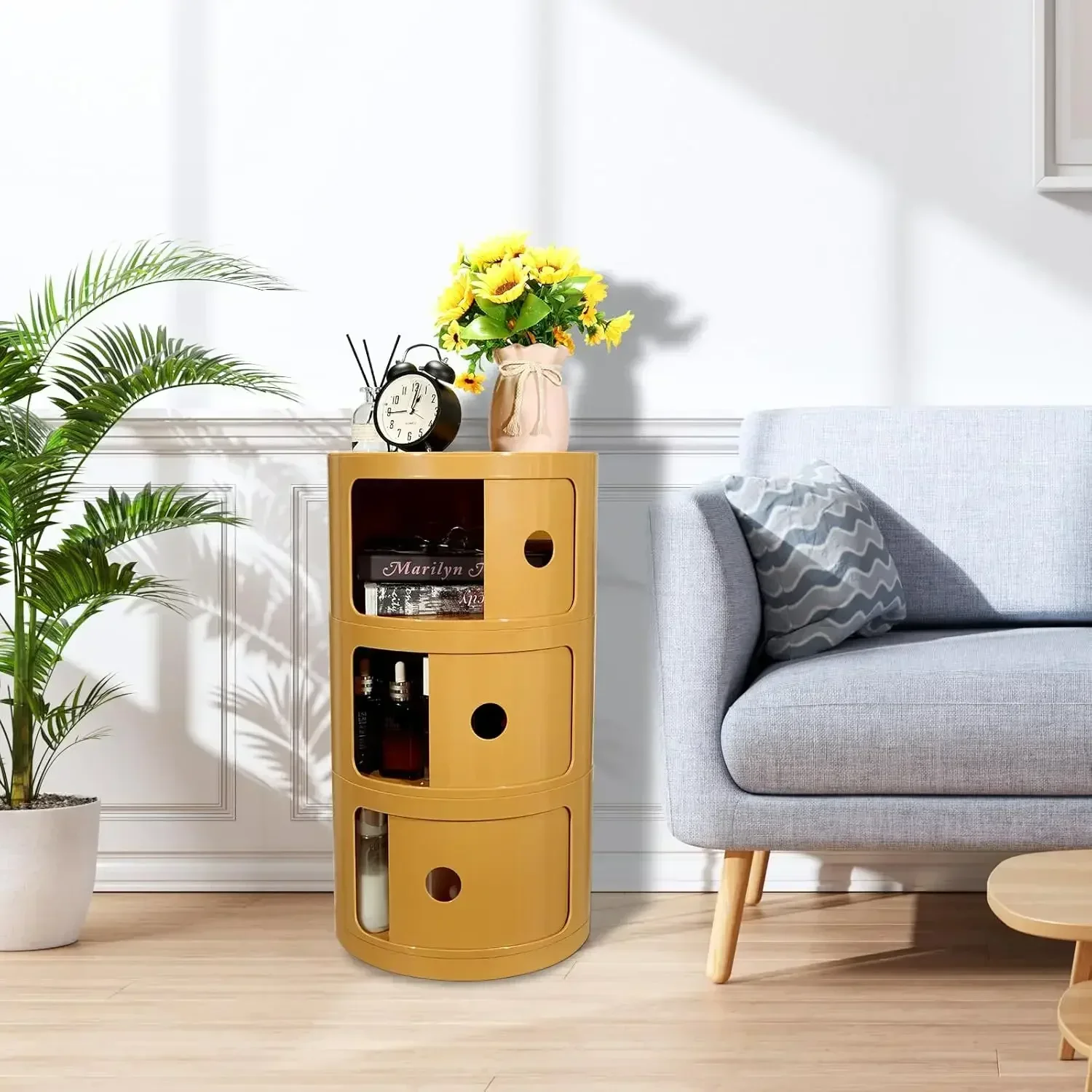 

[New Arrival, Free Shipping!]3-Tier Round Bedside Table, Narrow Storage Cabinet, Small Stylish Storage Cabinet, no Installation