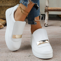 2025 New Slip On Thick Bottom White Sneakers Women Metal Decor Platform Sneakers Woman Comfort Pu Leather Sport Shoes Plus Size