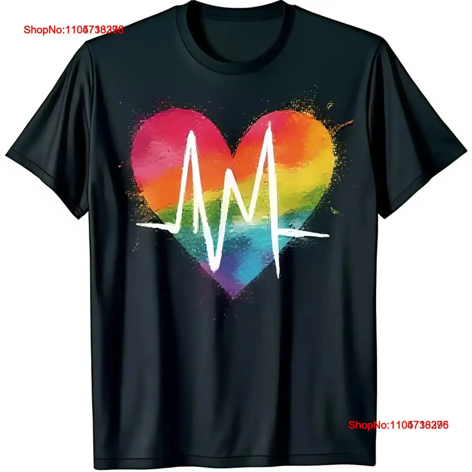 Vibrant Rainbow Heart EKG Line Black T Shirt Love Acceptance Design vintage Washed Top For Everyday Wear Soft homme streetwear