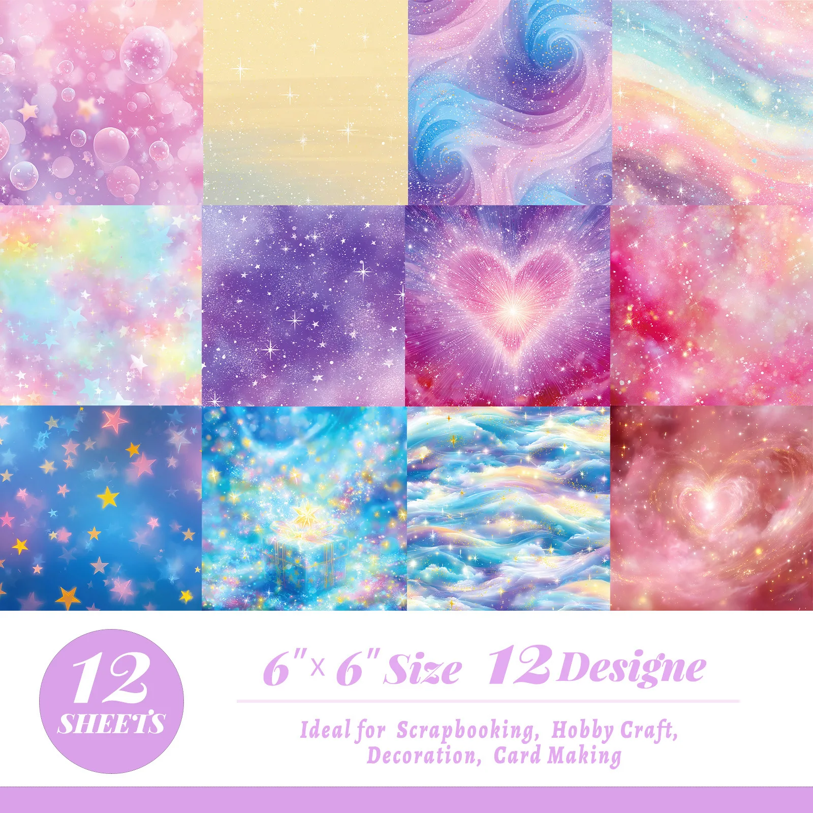 12 sheets/pack Sparkling Star Material Paper Dreamy Sweet DIY Creative Account Background Paper