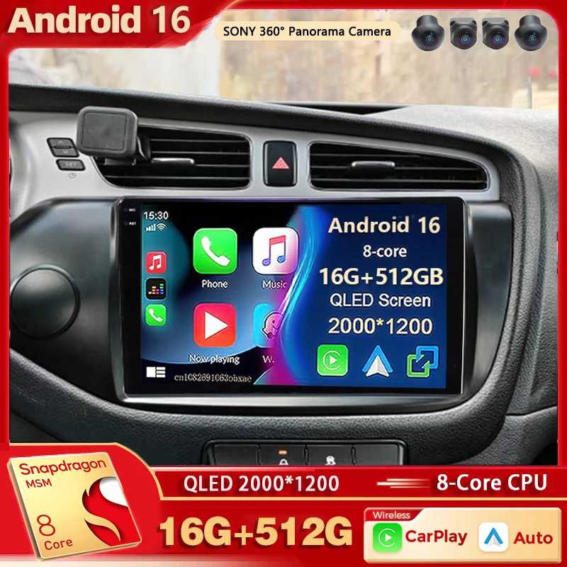 Android 16 Qualcomm For Kia Ceed Cee'd 2 JD 2012-2018 2K QLED Stereo Car Radio Multimedia Video Player AI Voice CarPlay 4G GPS