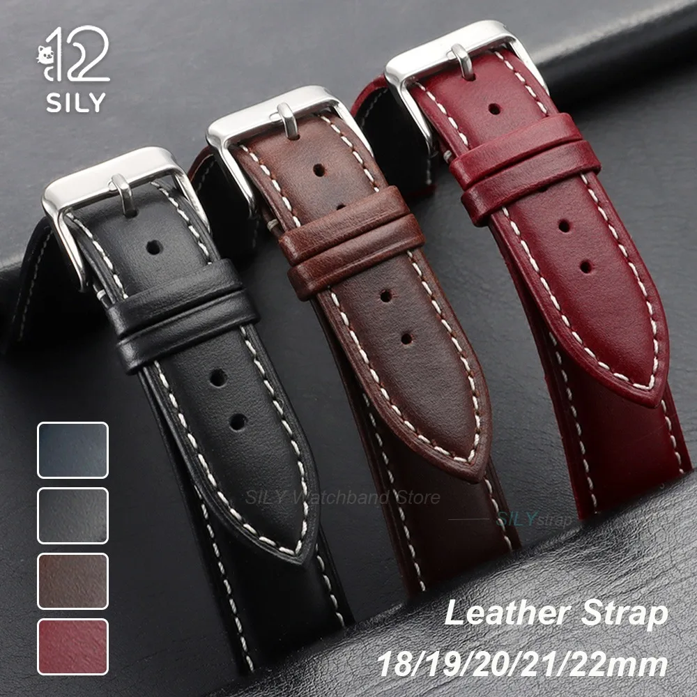 18mm 19mm 20mm 21mm 22mm Cowhide Leather Watchbands Accessories Oil Wax Head Layer Straps Universal Men Women Business Bracelets