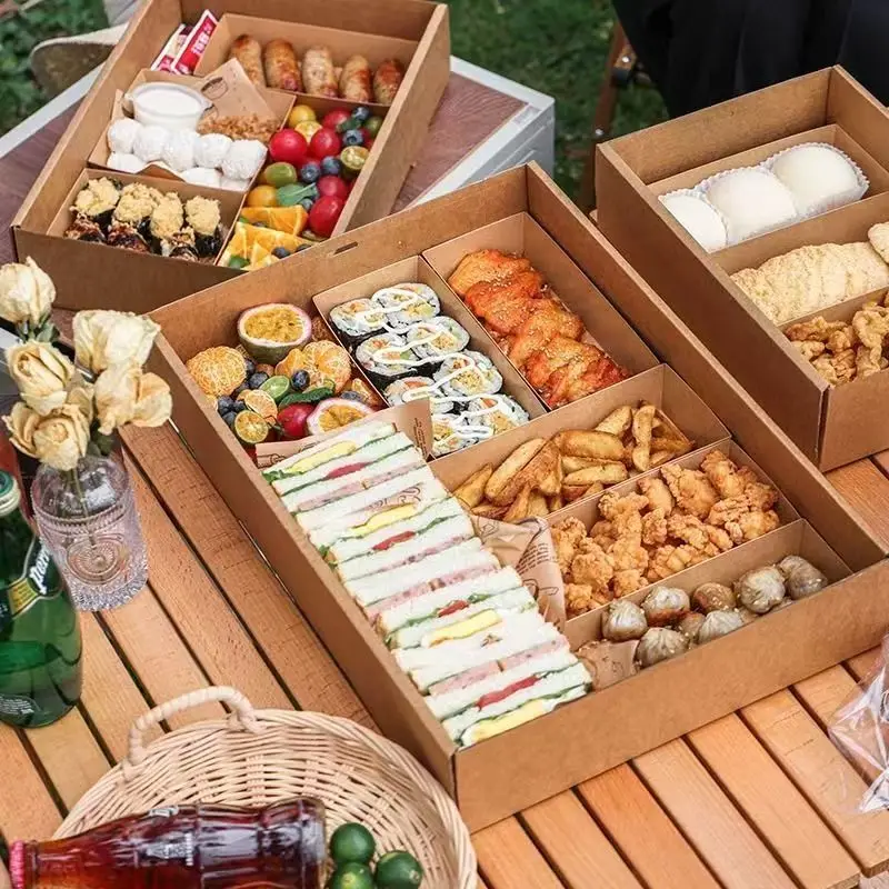 Custom. [Environmental Kraft Paper] Picnic Box Disposable Outdoor Packing Box Fruit Packing Net Red Spring Outing Cam