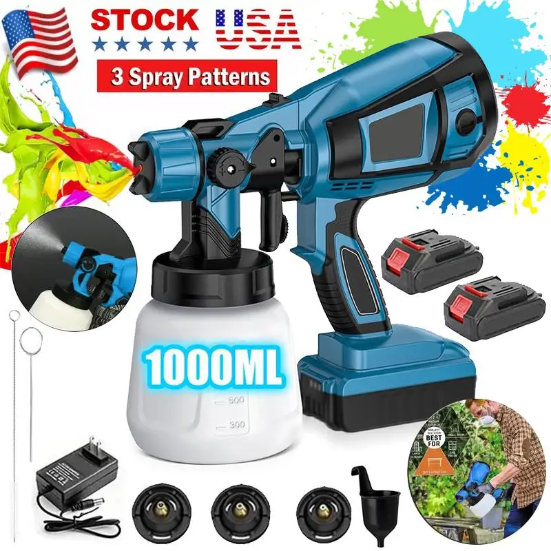 

Cordless Paint Sprayer,1000ML High Power Electric Spray Paint Gun with Adjustable Spray Width Knob, Easy to Clean