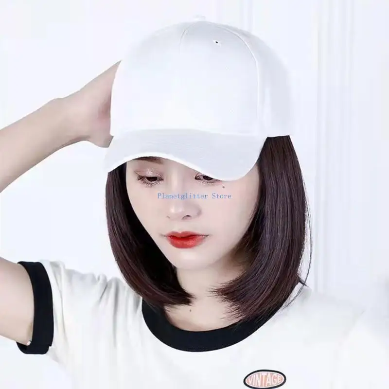 

652B Baseball Cap With Hair Extensions Straight Short Bob Baseball Cap Hair
