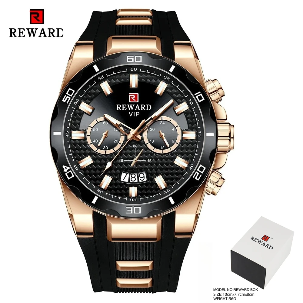 

REWARD 83006 Fashion Large Dial Watch Men's Top Brand Luxury Chronograph Calendar Silicone Sports Quartz Watches for Man Reloj