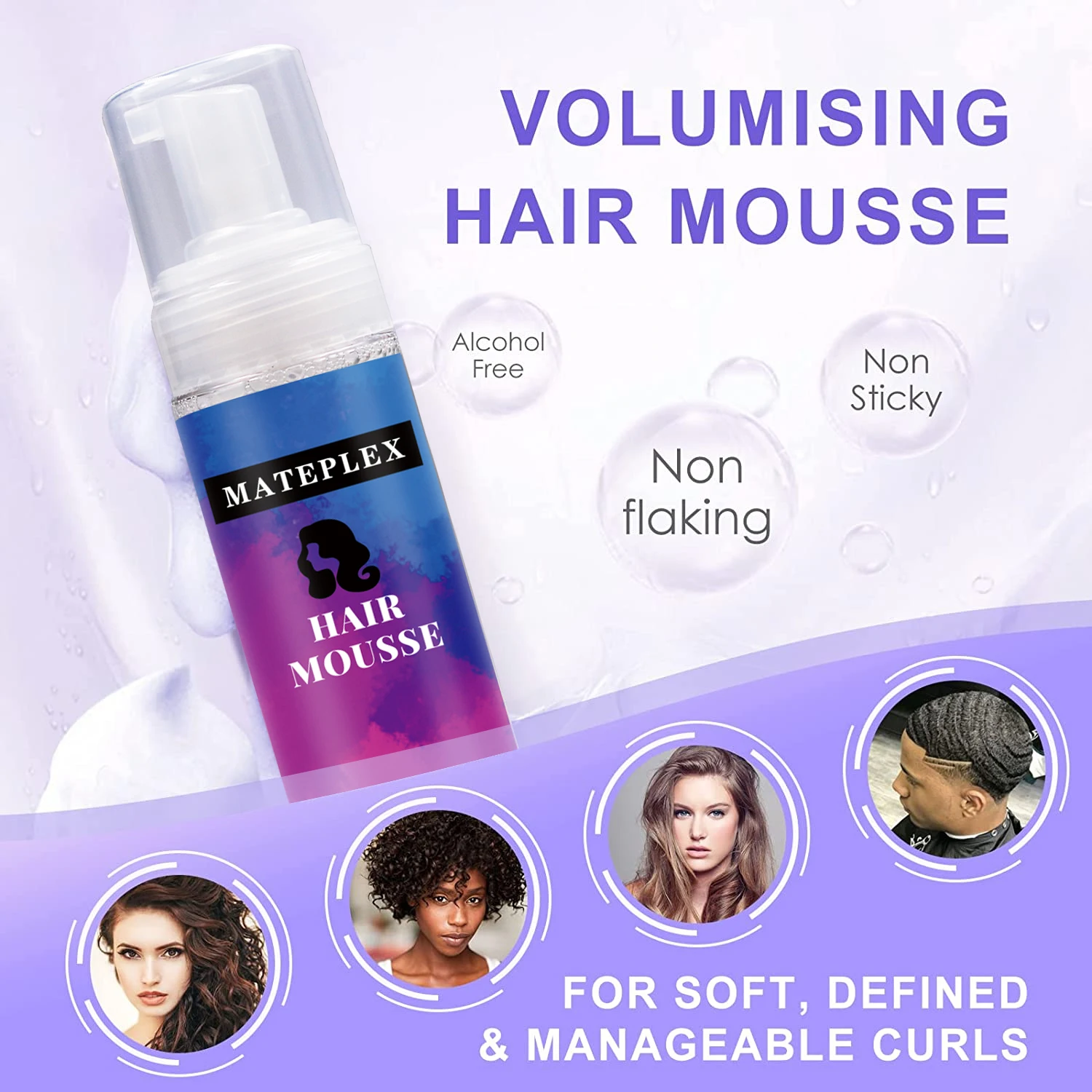 Mousse de pelo para trenzas para hombres y mujeres, pelucas sin escamas, Mousse de pelo rizado, sujeción fuerte, peinado de espuma, ligero, añade brillo