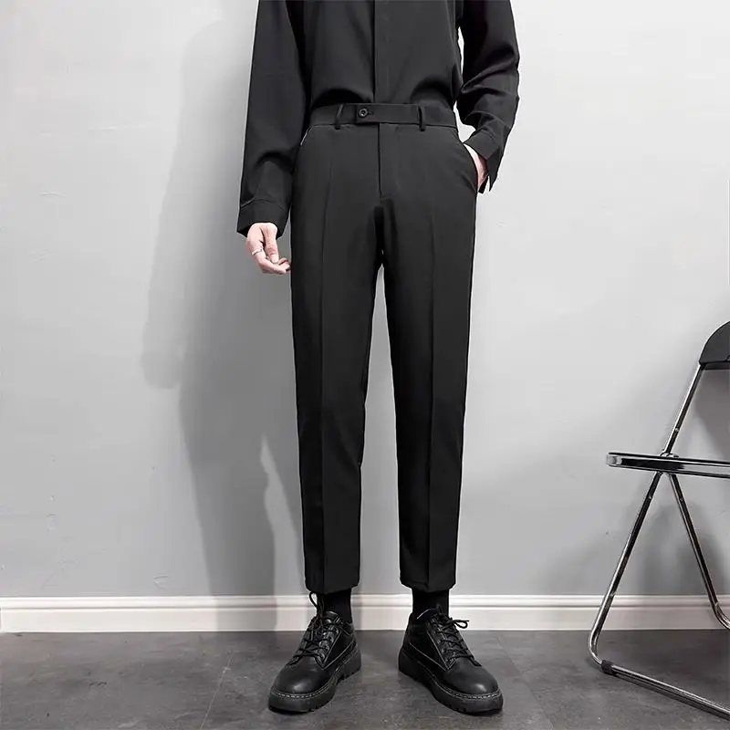 Men's Spring Autumn British Style Versatile Slim Fit Straight Dress Pants Premium Drape Loose Casual Ankle-Length Trousers