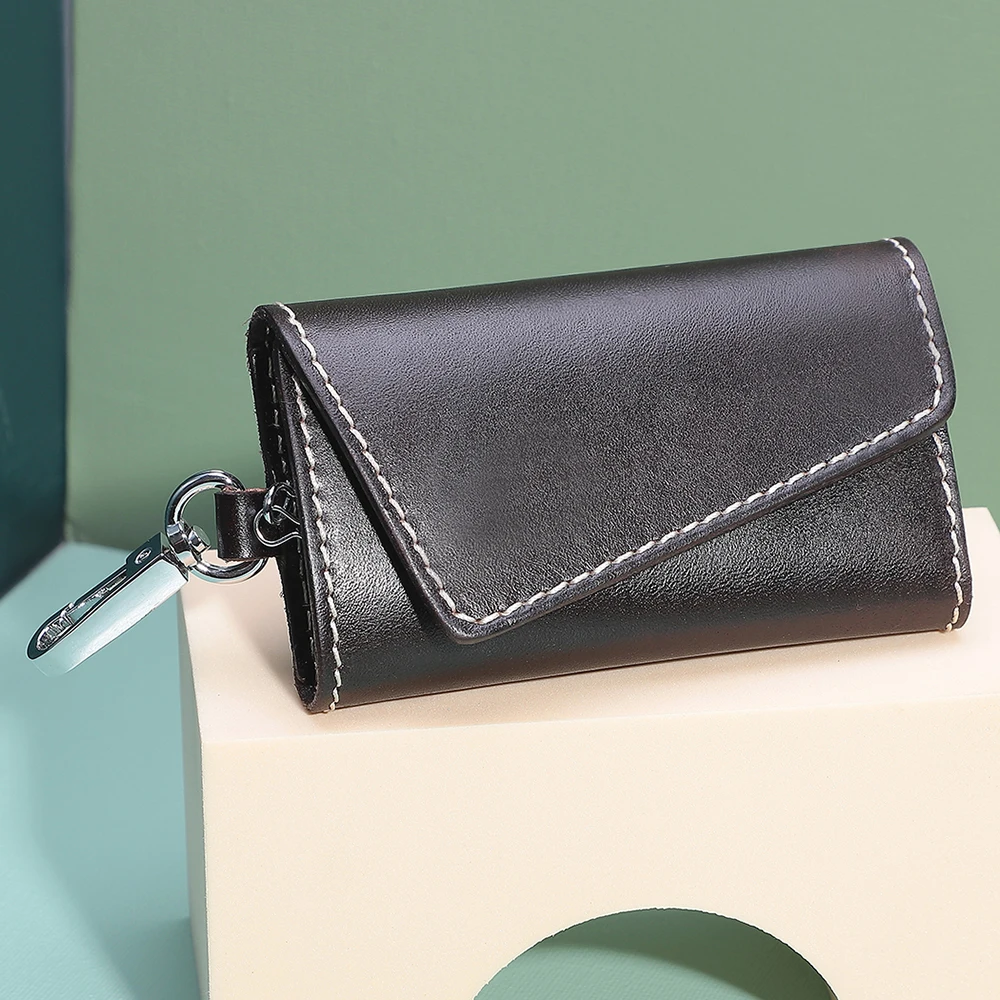 Vegetable tanned leather key bag Handmade leather multifunctional card bag for men and women compact key bag