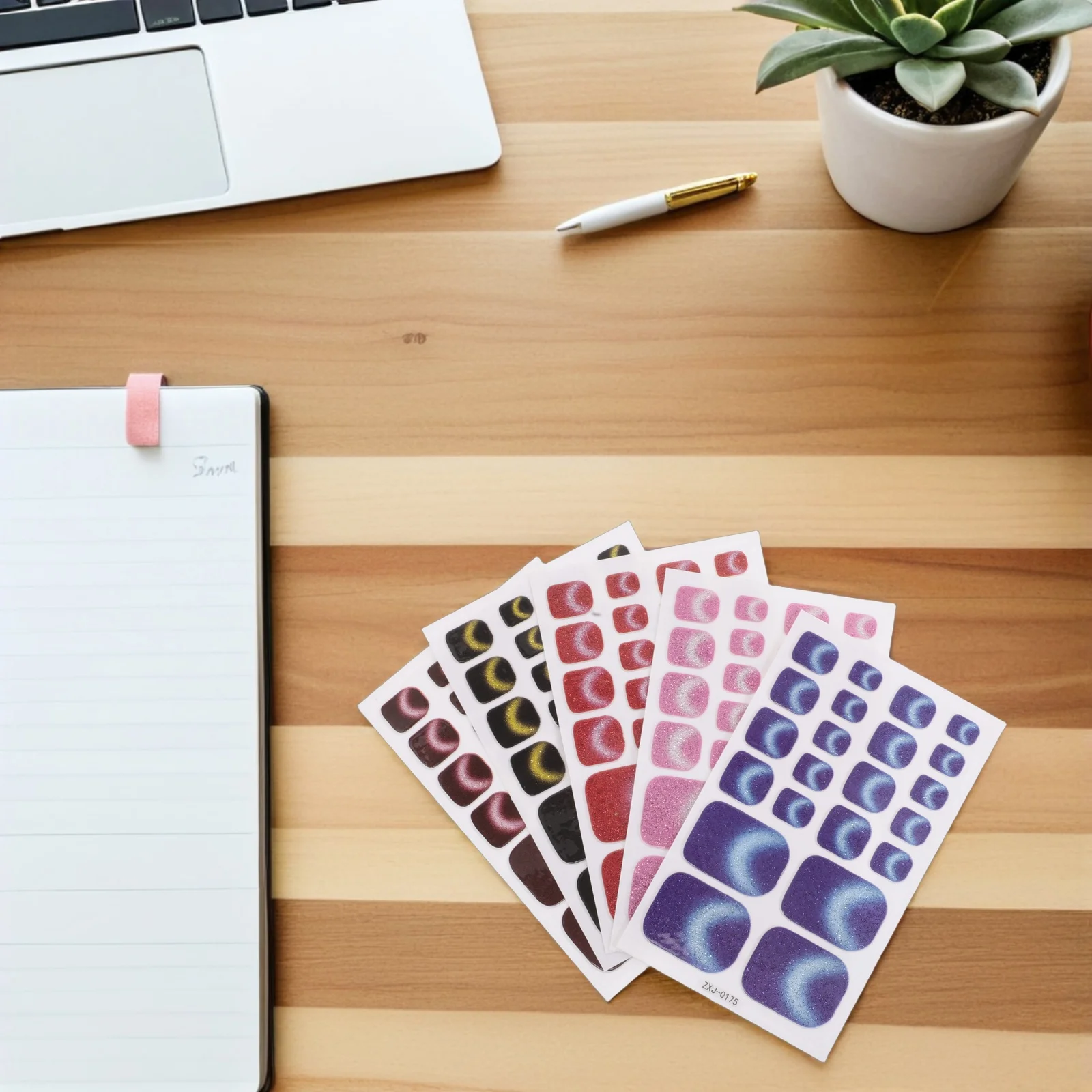 

5Pcs Cat Eye Glitter Toenail Stickers Full Cover Press on Nail Art Design No Bake DIY Manicure Accessories for Women