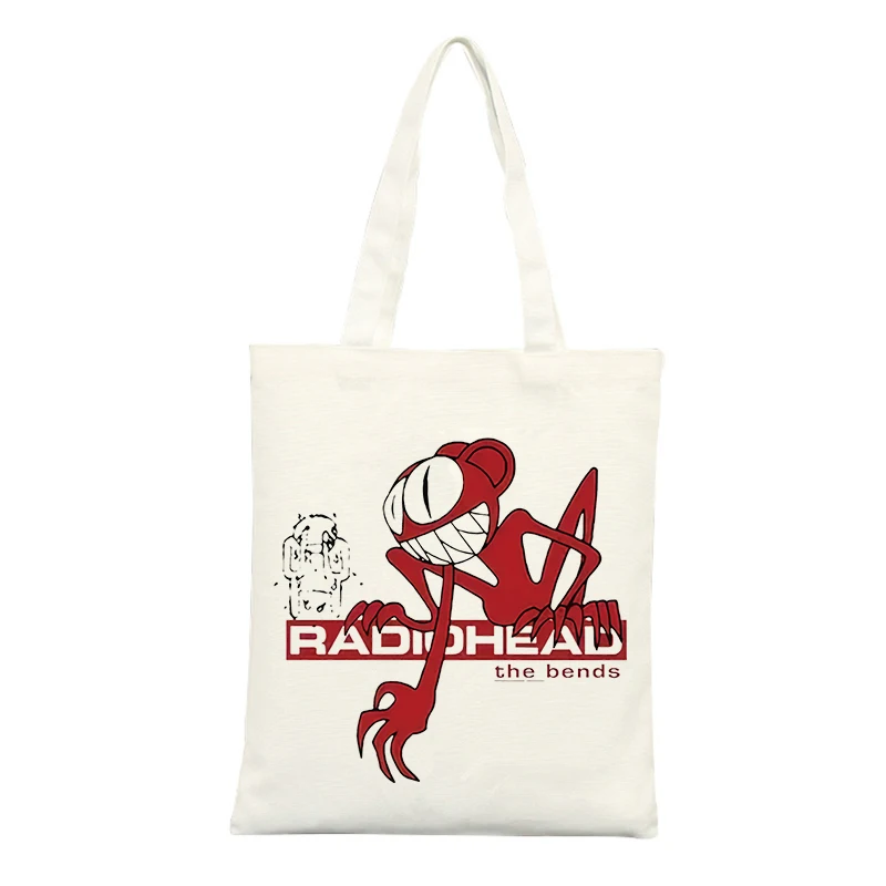 Canvas Tote Bag with Red Creature Graphic and Typography Print, Casual Style for Daily Shopping and Outings