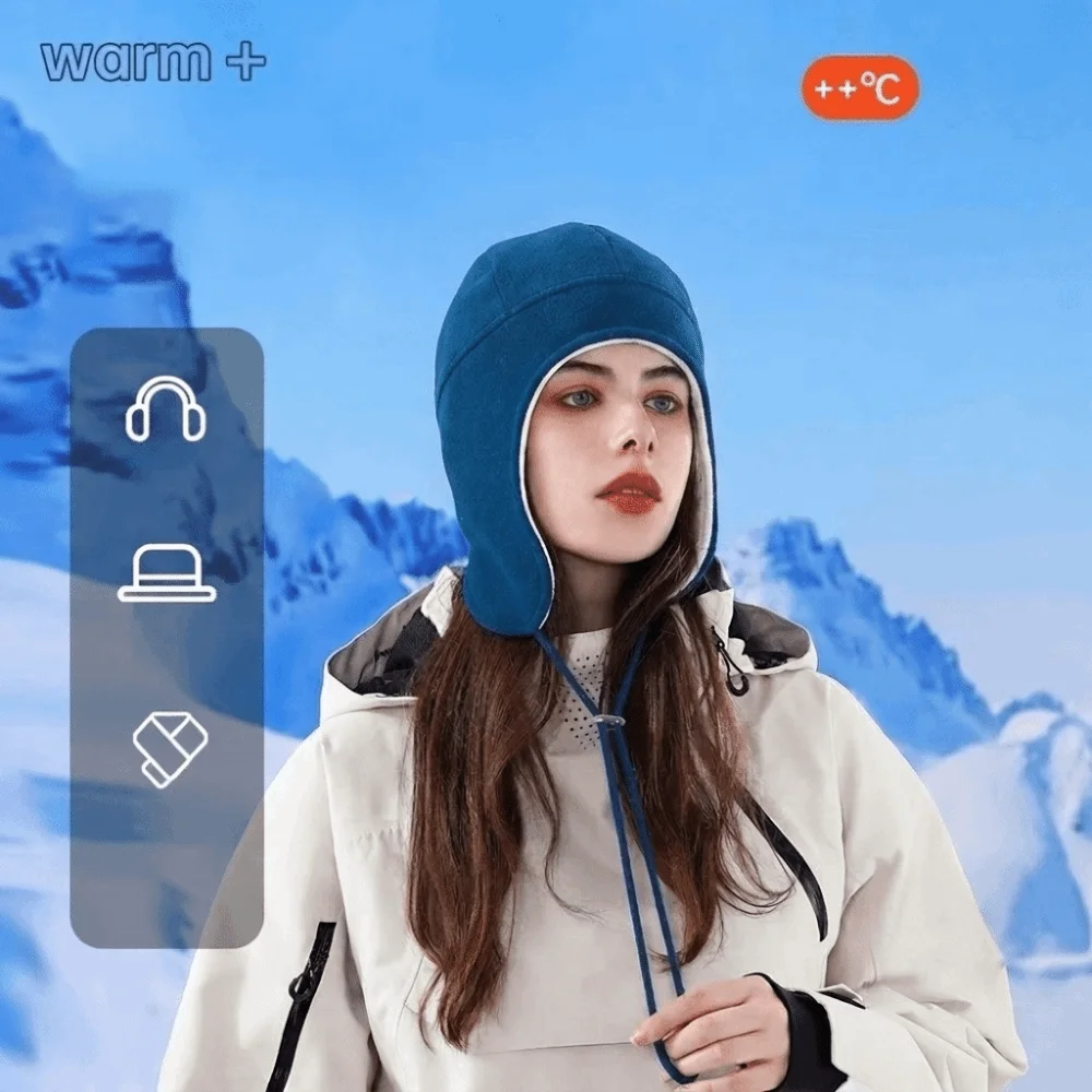 Simple Adjustable Ear Flap Hat Drawstring Double-layer Ear Protection Cap Windproof Warm Fleece Hat Sports