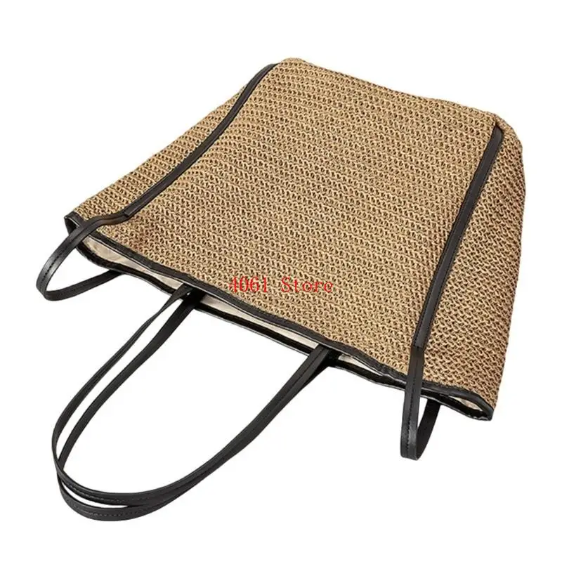 

Straw Woven Bag Shoulder Bags Leather Shoulder Strap Contrast Color Handbag Holiday Underarm Purse for Women