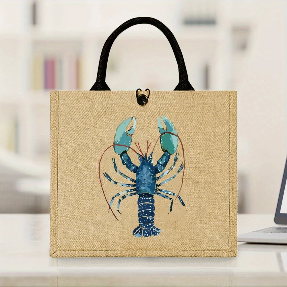 

linen Tote Bag – Large Capacity Handbag with Lobster Print, Perfect for Shopping, Travel, and Beach Outings, Beach Tote Bag
