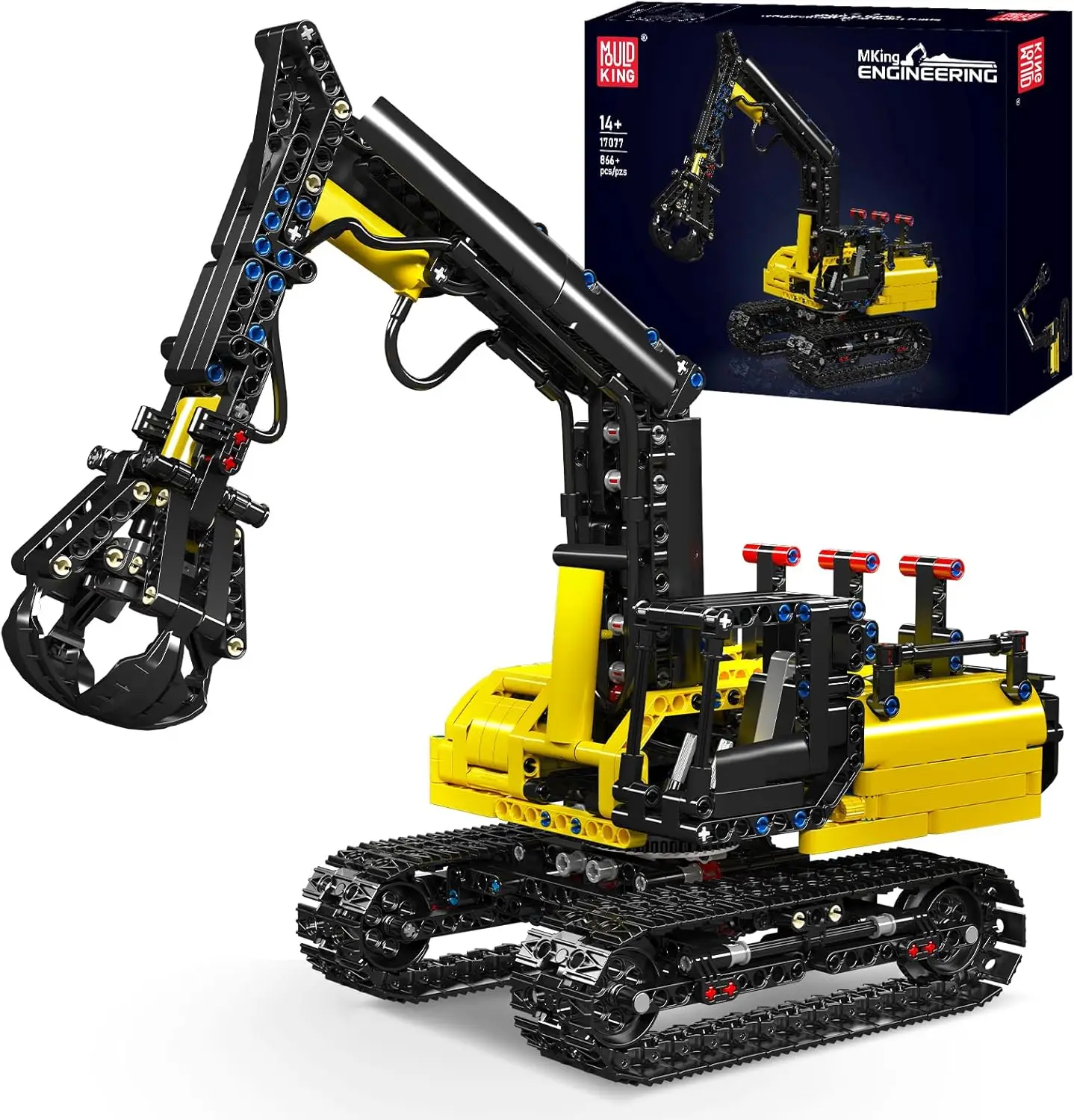 Mould King 17077 Hydraulischer Holzgriffper-Modellbausatz – Baustaruck mit Luftpumpe, Materialhandler, STEM-Spielzeug für Kinder