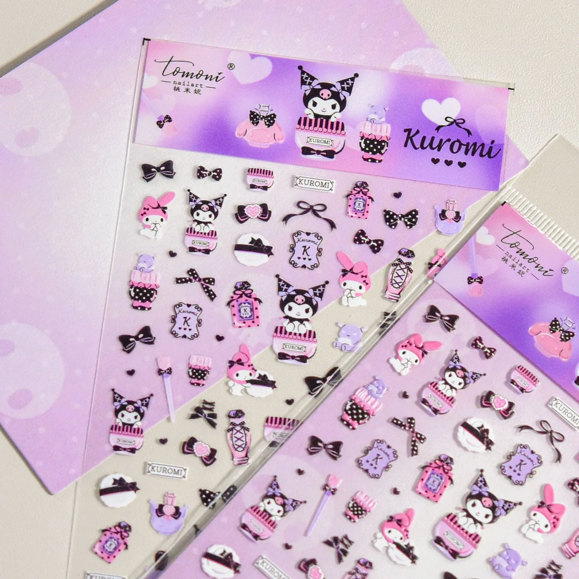 1PCS New Sanrio Cartoon Kuromi Nail Stickers Cute Hello Kitty Stickers For Nails Anime My Melody Stickers Kuromi Press On Nails