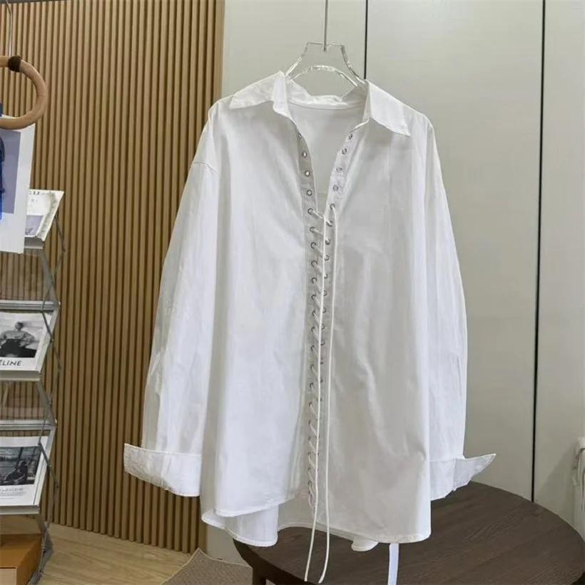 Design exclusivo preto branco blusas de algodão camisas para as mulheres 2026 primavera verão outono nova tendência da moda solta casual topos blusas