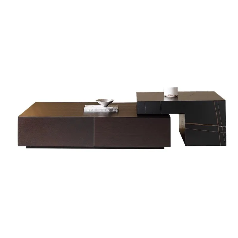 

Solid wood coffee table smoked color combination design light luxury modern creative minimalism high sense black living