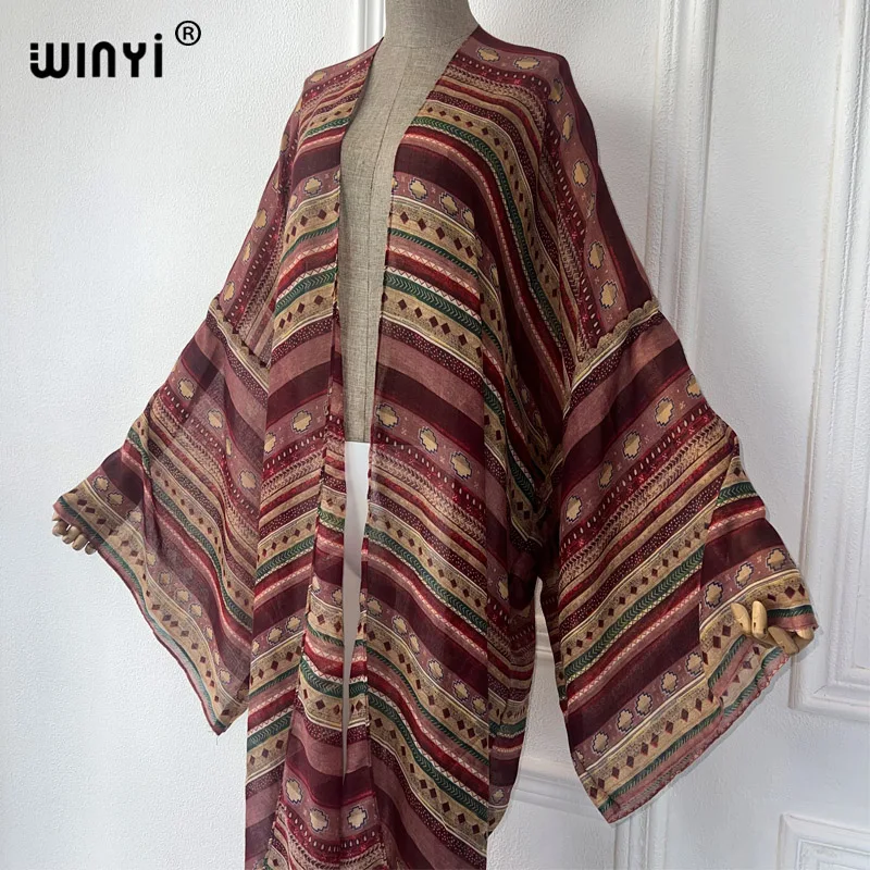 WINYI afryka moda lato kimono sukienka maxi okrycie plażowe sweter boho seksowny płaszcz nadruk geometryczny kaftan stroje plażowe kobiety