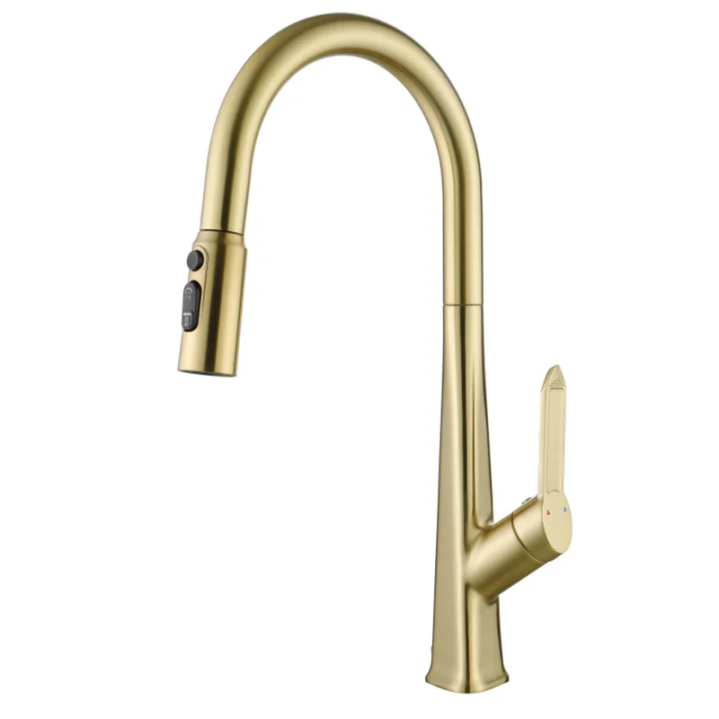 

Brushed Gold Kitchen Faucets,Chrome Brass Sink Mixer,Hot & Cold Dishsink Tap,Pull Out Sparyer,Single Handle,Deck Mount,Gun Gray