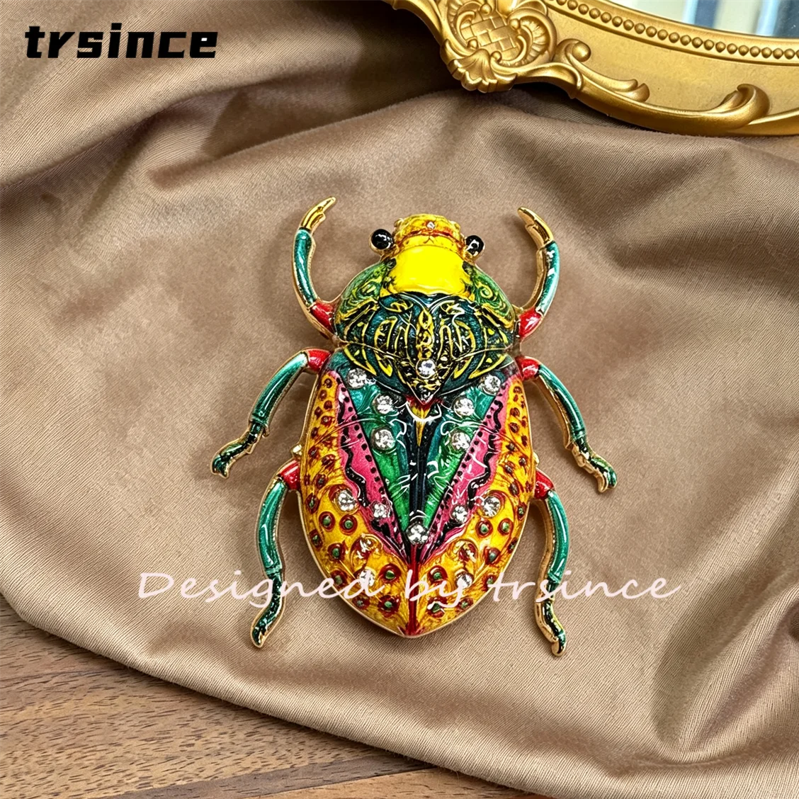 Retro bemalte Emaille-Käferbrosche, glänzende Strass-Insektenbrosche, Damenbekleidungsdekoration, Broschen, Geburtstags- und Muttertagsgeschenk für sie – Detail 4