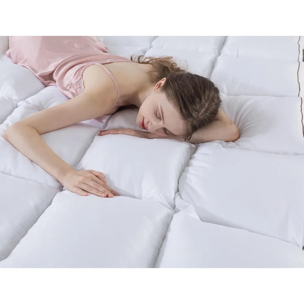 مرتبة WhatsBedding مقاس 3 بوصات من إسفنج الذاكرة مقاس كوين بالإضافة إلى مبطنة بديلة سميكة للأسفل، 1700GSM ذاكرة ممزقة رقيقة F