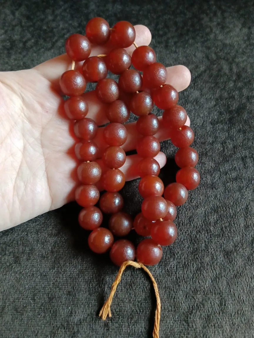 Natural red agate Buddha bead string necklace collection vintage round bead agate rosary necklace