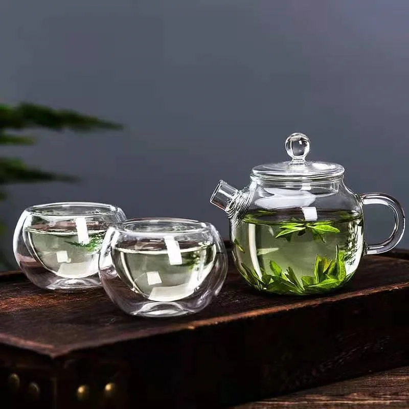 1Pcs 120ML Mini Glass Teapot And 50ml Double Glass Cup Japanese Style Tea Maker Heat-resistant Small Pot Filter Teaset