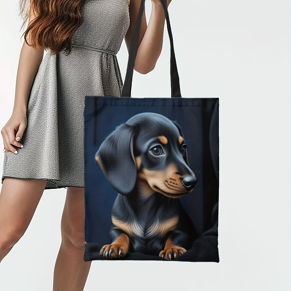 1pc Stylish Dachshund Print Tote Bag for Women - Reusable Foldable Grocery Bag with Fixed Shoulder Straps