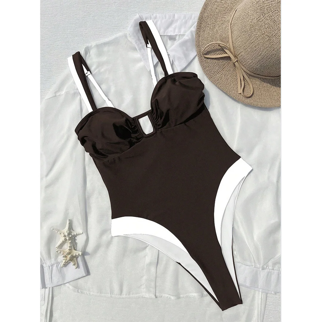 Neuer, aufreizender Badeanzug mit U-Ausschnitt und hohem Beinausschnitt für Damen, einteiliger Badeanzug, Monokini mit Polsterung, Badebekleidung, Badeanzug, Modell V6987D. – Detail 8