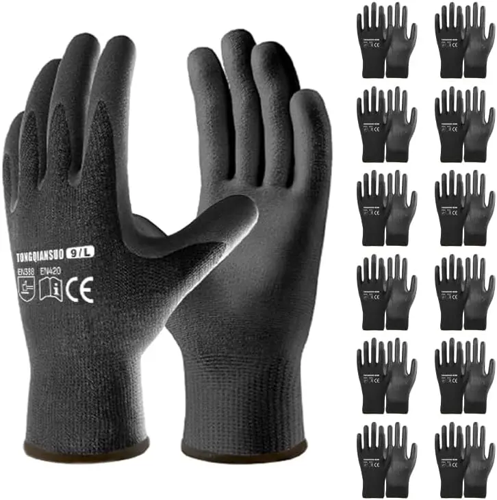 

12 пар рабочих перчаток из искусственной кожи с ручкой с покрытием, прочные, дышащие, нескользящие, прочные, защитные, садовые, строительные, безопасность труда на открытом воздухе