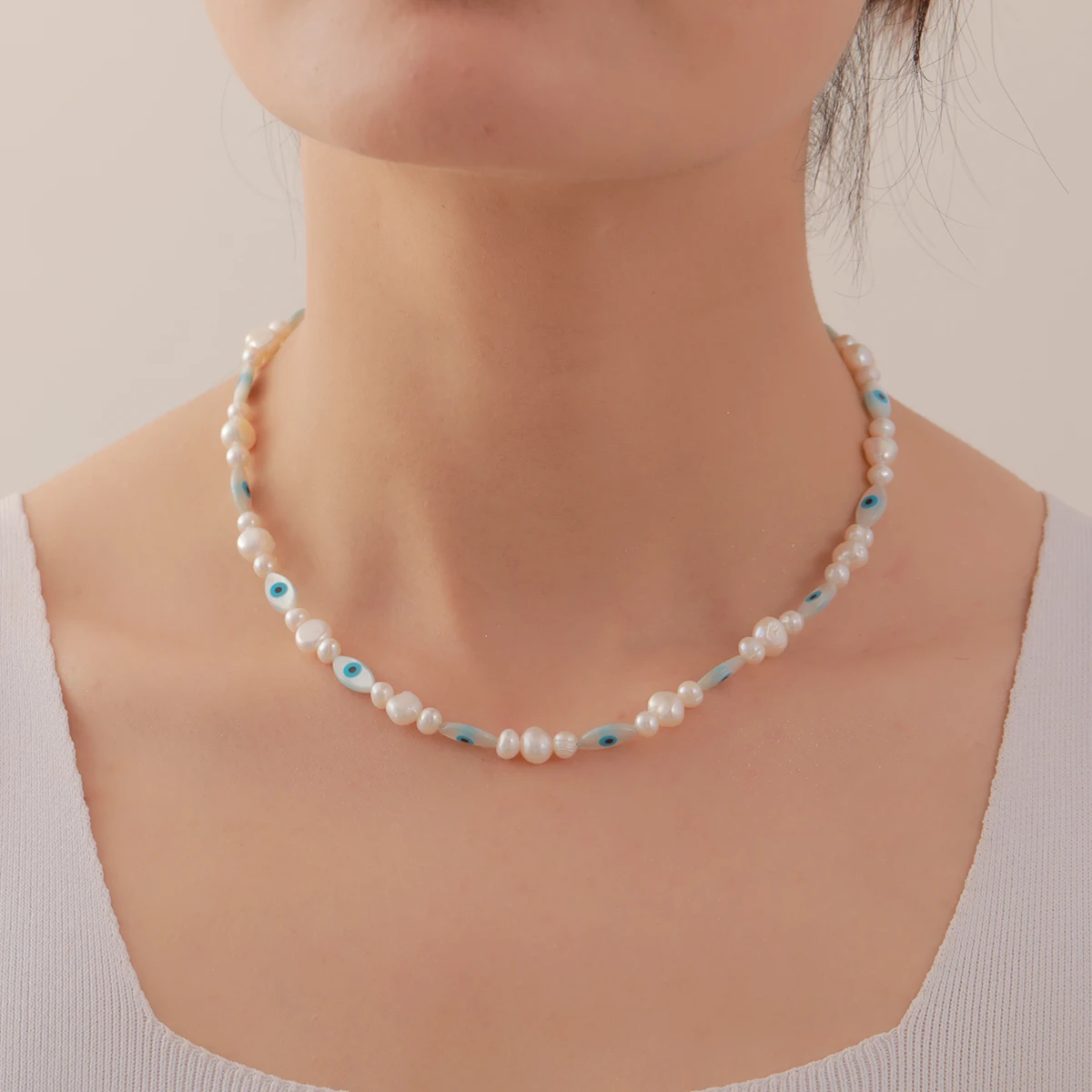 

Ожерелье из натурального пресноводного жемчуга в стиле барокко, голубой глаз дьявола, браслет из белой ракушки бабочки, подарок на день рождения для друзей