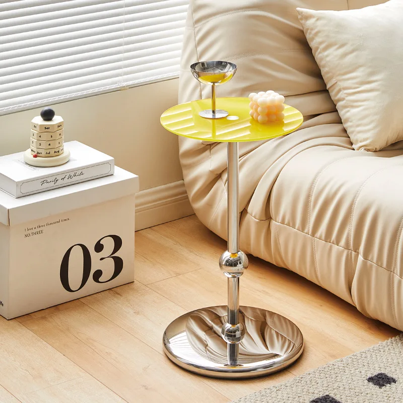 

Stainless Steel Sofa Bedside Small Coffee Table Modern Minimalist Creative Mini Small Table Removable Glass Coffee Table